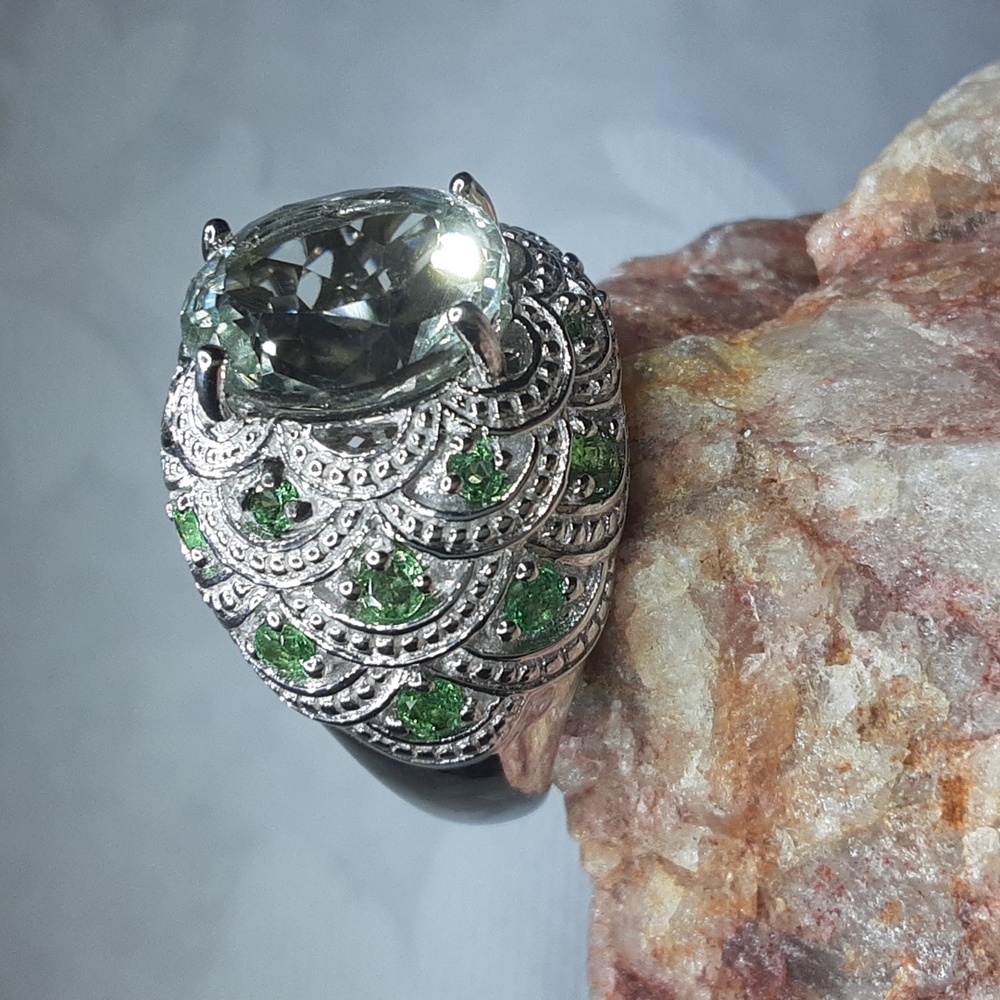 925 Genuine Prasiolite and Tsavorite Garnet ring. Price Is Firm.
